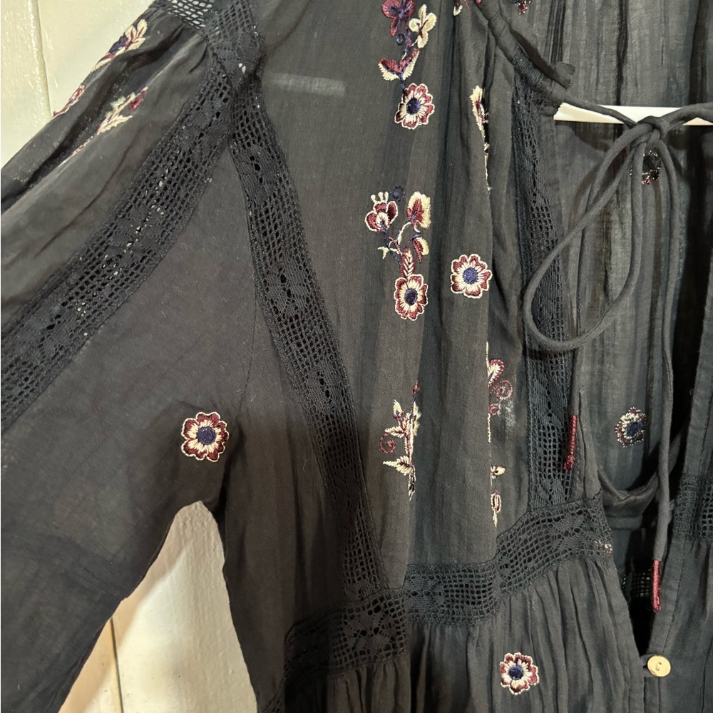 FREE PEOPLE BLUE Floral Embroidered Maxi Dress WITH BODY SUIT UNDERNEATH. - Picture 9 of 16